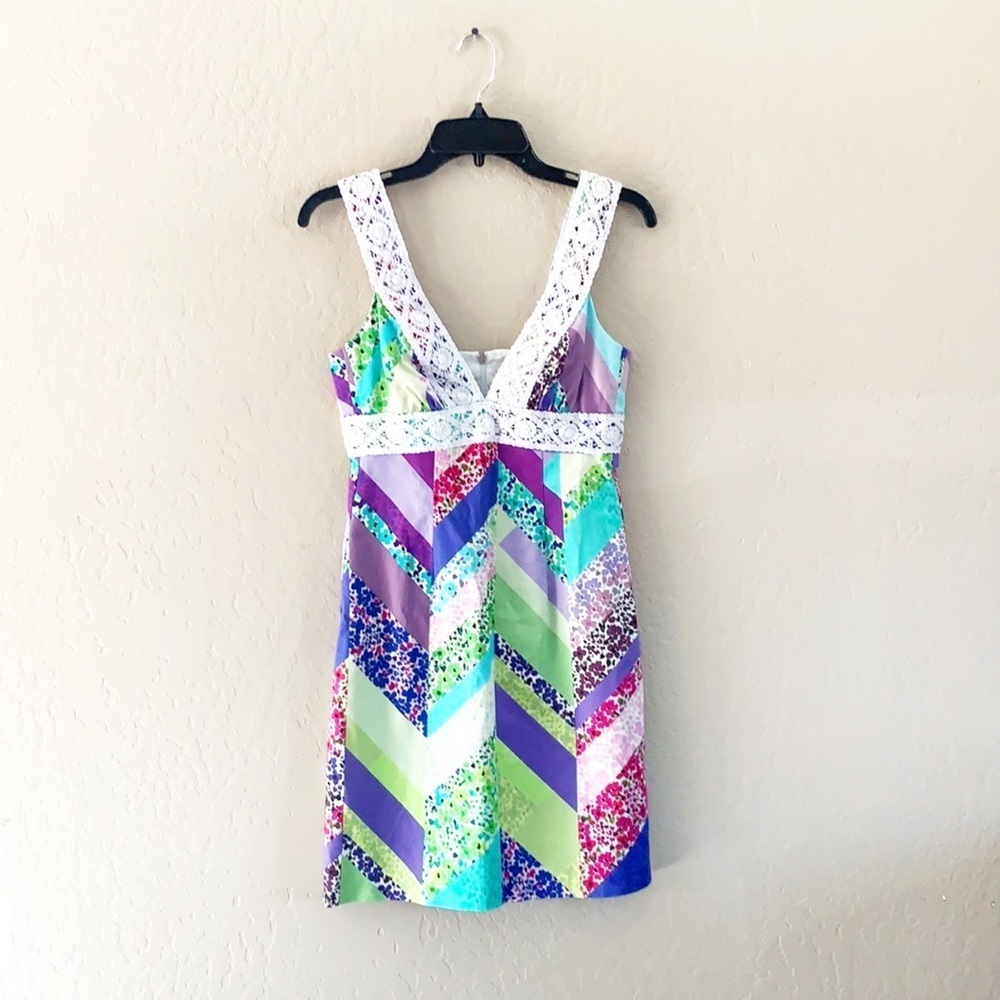 🌿Final Sale Trina Turk Floral Patchwork Chevron‎ Zigzag Shift Dress
